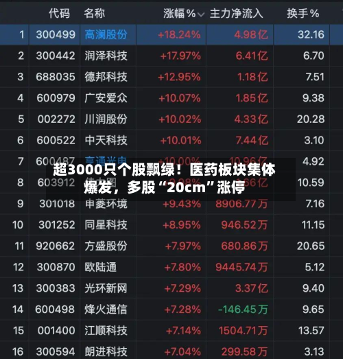 超3000只个股飘绿！医药板块集体爆发，多股“20cm”涨停-第2张图片