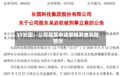 ST长园：公司股票申请撤销其他风险警示