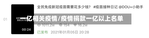 一亿相关疫情/疫情捐款一亿以上名单