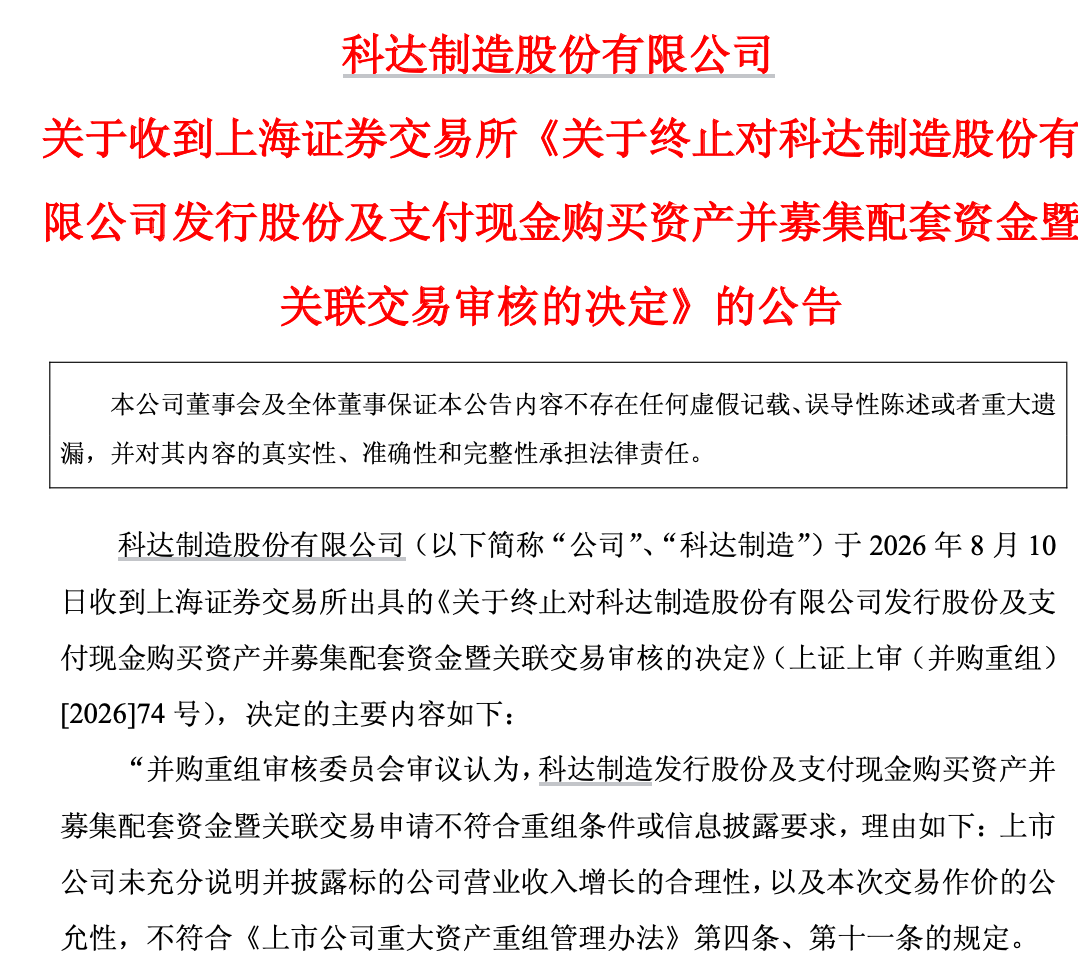 年内首单，并购重组被否！600499	，重大资产重组终止